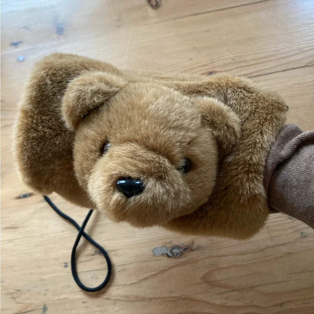 Dover Kidz Furry Teddy Bear Head Hand Warmer Purse Cross Body EUC
